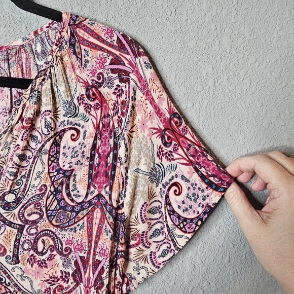 KNOX ROSE Floral Gauze Midi Dress Sz XS Peasant Tiered Boho Cottagecore  Paisley - Picture 5 of 9